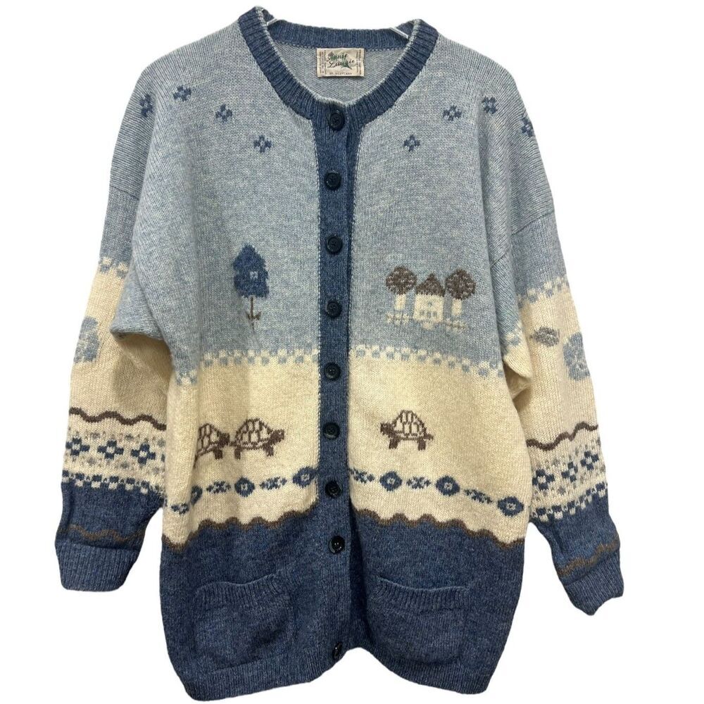 Vtg Annie Laurie Cardigan Sweater Shetland 100% Pure Wool Scotland 1980s Cottage